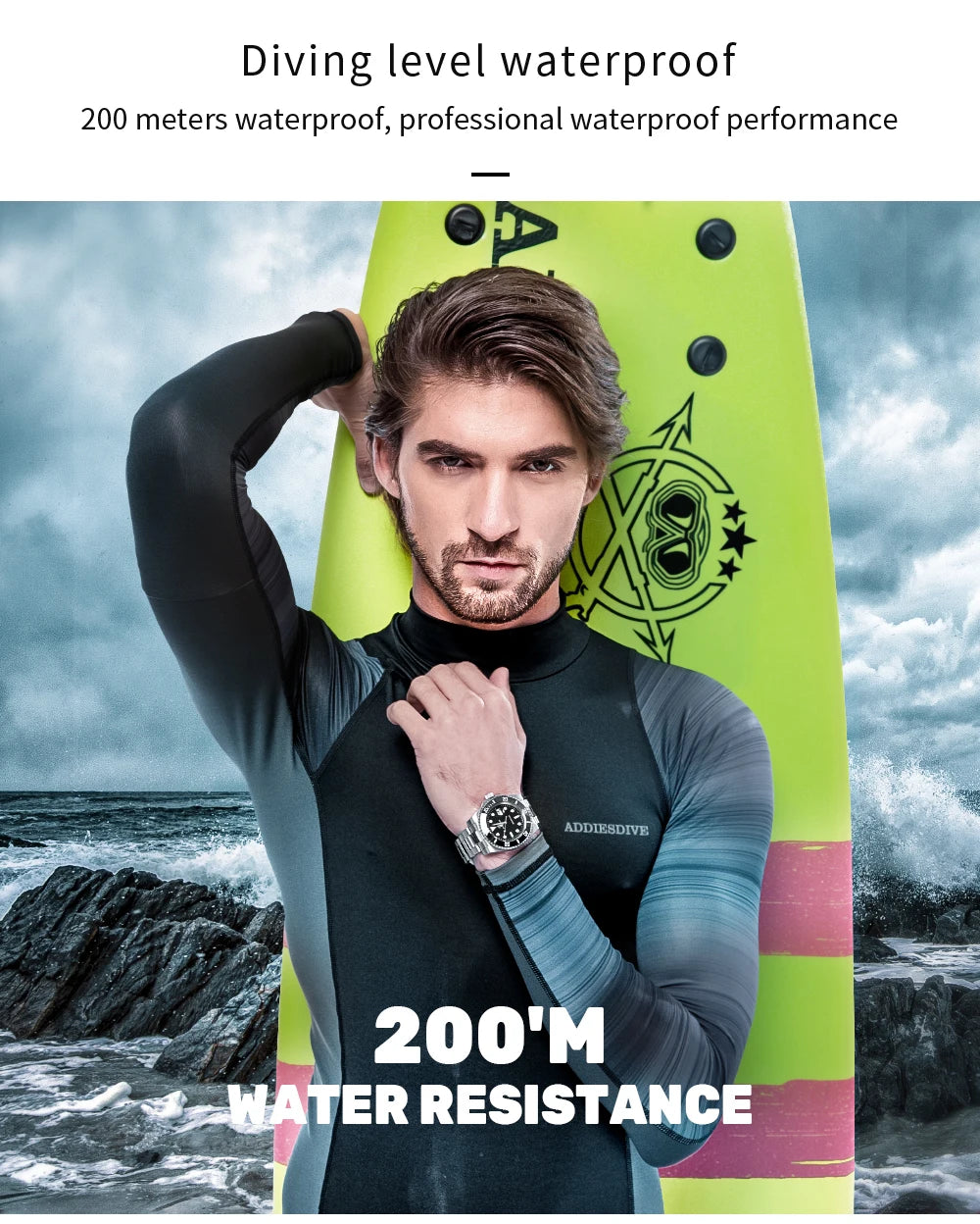 ADDIESDIVE Classic Men's Business and Leisure Quartz Watch 200m Waterproof 316L Stainless Steel Sports Night Light Diving Watch