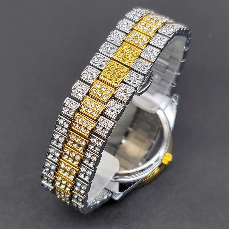 Montre Homme Luxe Grande Marque MISSFOX 18k Gold Diamond Watch For Men Stylish Geneva Unisex Timepieces Waterproof Wholesale