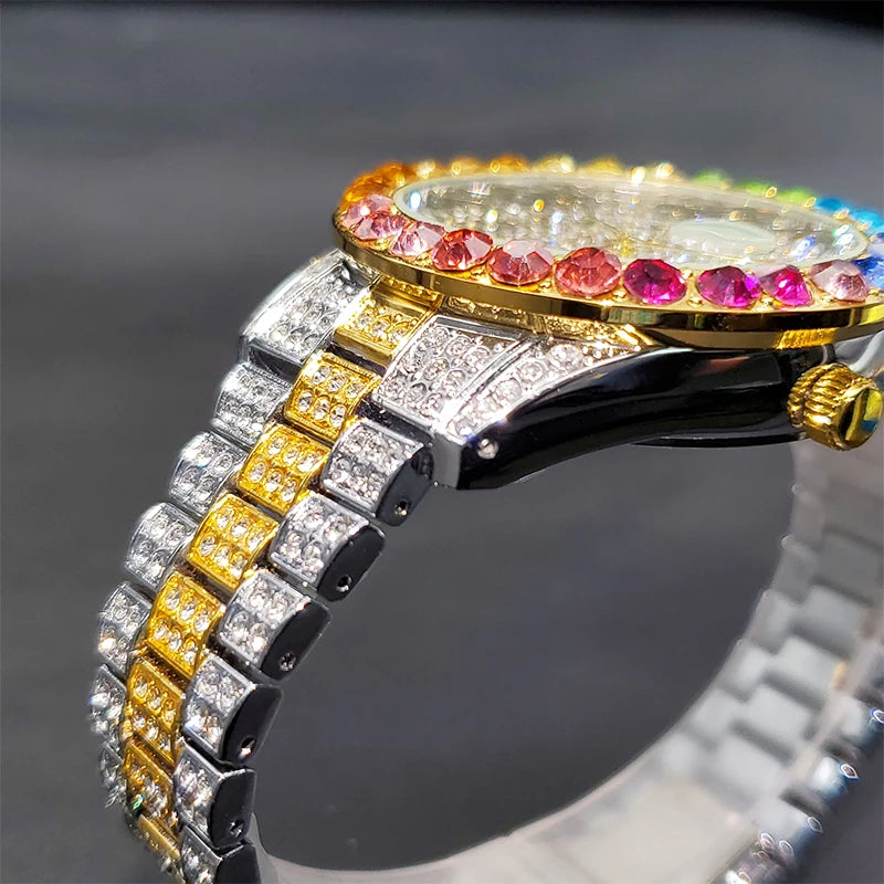 Montre Homme Luxe Grande Marque MISSFOX 18k Gold Diamond Watch For Men Stylish Geneva Unisex Timepieces Waterproof Wholesale
