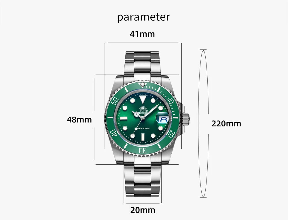 ADDIESDIVE Classic Men's Business and Leisure Quartz Watch 200m Waterproof 316L Stainless Steel Sports Night Light Diving Watch