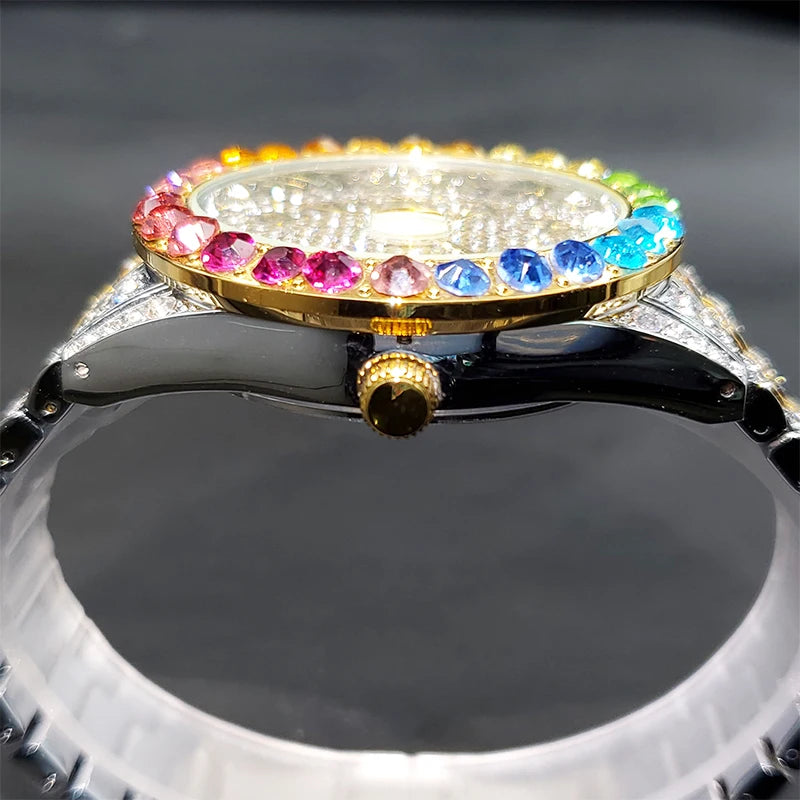 Montre Homme Luxe Grande Marque MISSFOX 18k Gold Diamond Watch For Men Stylish Geneva Unisex Timepieces Waterproof Wholesale