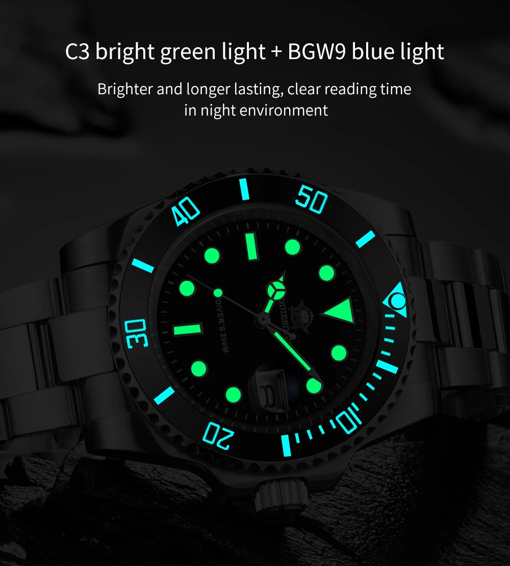 ADDIESDIVE Classic Men's Business and Leisure Quartz Watch 200m Waterproof 316L Stainless Steel Sports Night Light Diving Watch