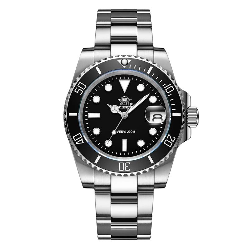 ADDIESDIVE Classic Men's Business and Leisure Quartz Watch 200m Waterproof 316L Stainless Steel Sports Night Light Diving Watch