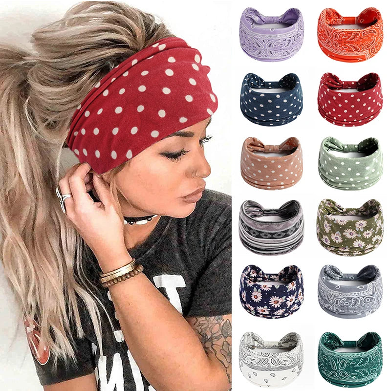 Boho Knot Turbans Yoga Elastic Head Wrap Women Headband Wide Hairbands Headwear Floral Bandanas Fashion Hair Band Accessories