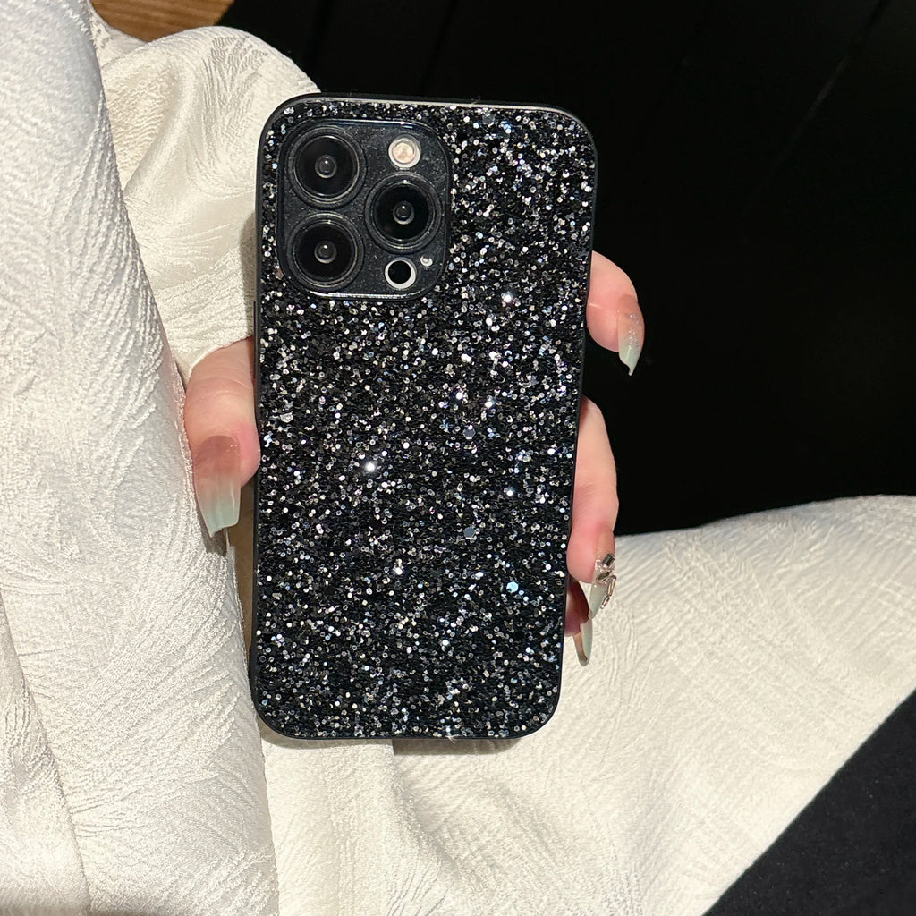 Luxury Full Cover Black Flash Drill Soft Case For iphone 18 17 16 15 14 13 12 11 Pro Max Plus 16E Air Glitter Shockproof Shell