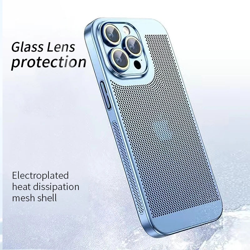 Cooling Hollow Phone Case For iPhone 16 15 14 13 12 11 Pro Max 13mini 12mini 16Plus XS XR X Heat Dissipation Electroplated Cover