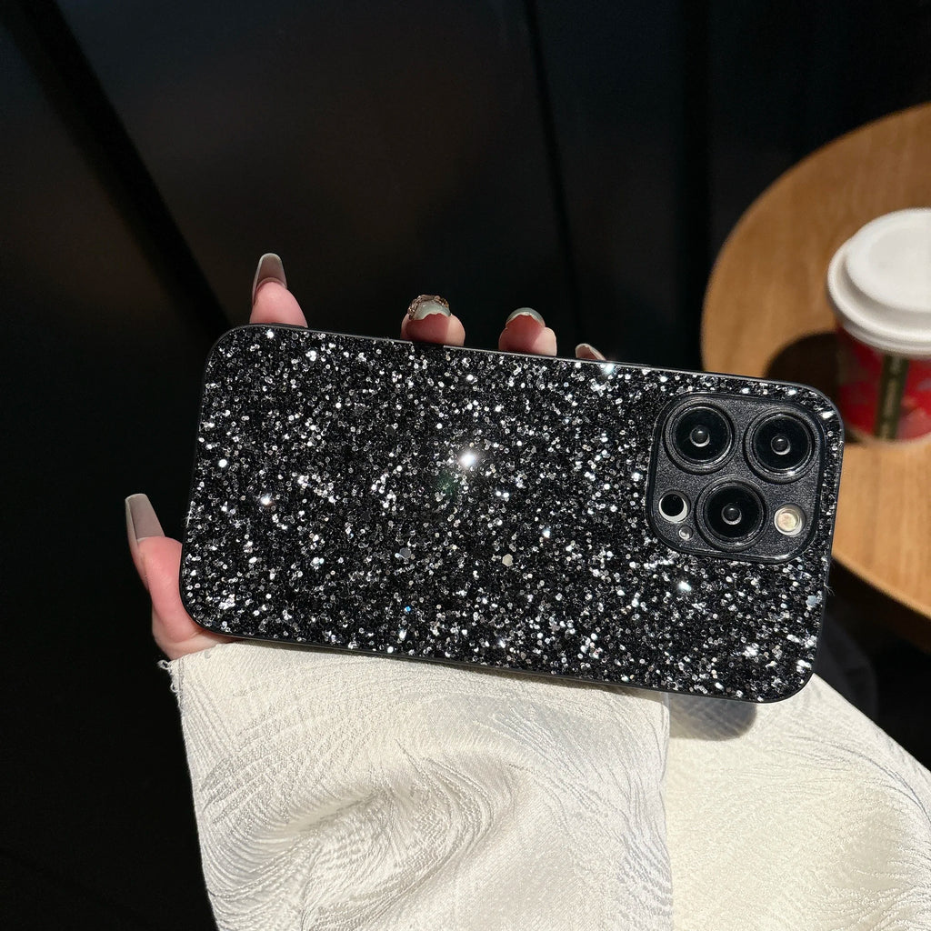 Luxury Full Cover Black Flash Drill Soft Case For iphone 18 17 16 15 14 13 12 11 Pro Max Plus 16E Air Glitter Shockproof Shell