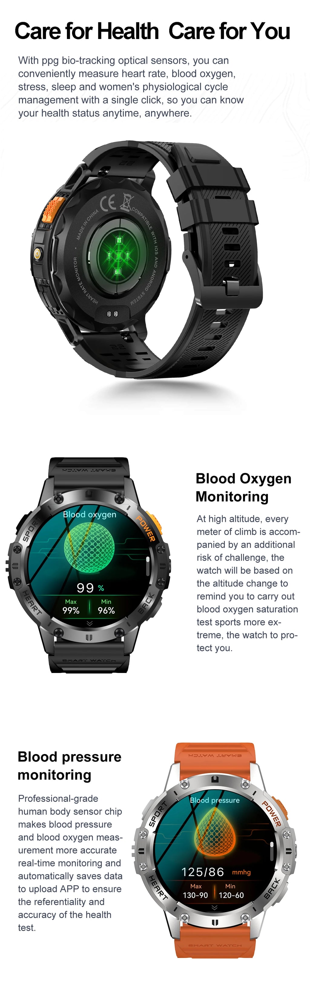 For Android ios New AMOLED Smart Watch Men with Flashlight Sports Waterproof Fitness Tracker Bluetooth Call Smartwatch Man+Box
