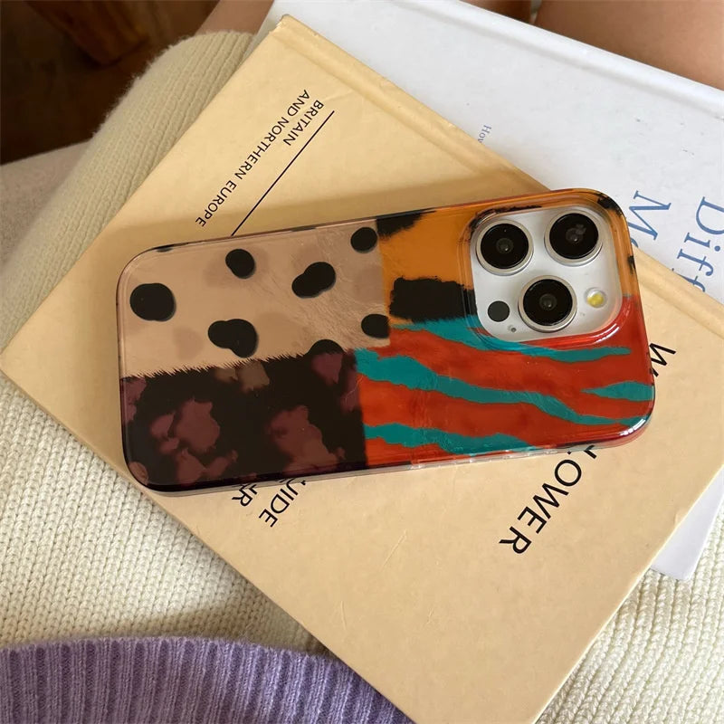 Vortex Pattern IND Splicing Zebra Pattern Phone Case with Hanging Rope for iPhone 11 12 13 14 15 16 17 Pro Max