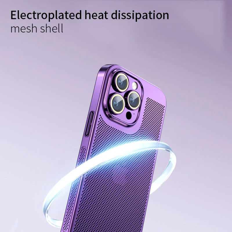 Cooling Hollow Phone Case For iPhone 16 15 14 13 12 11 Pro Max 13mini 12mini 16Plus XS XR X Heat Dissipation Electroplated Cover