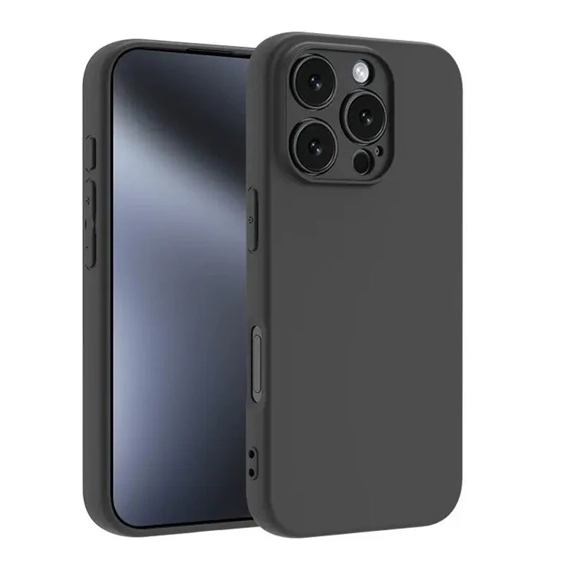 Luxury Black Silicone Matte Phone Case For iPhone 11 12 13 14 15 16 Pro Max 15 Plus 12 Mini 16E Xr X Xs Max Back Cover Soft Case