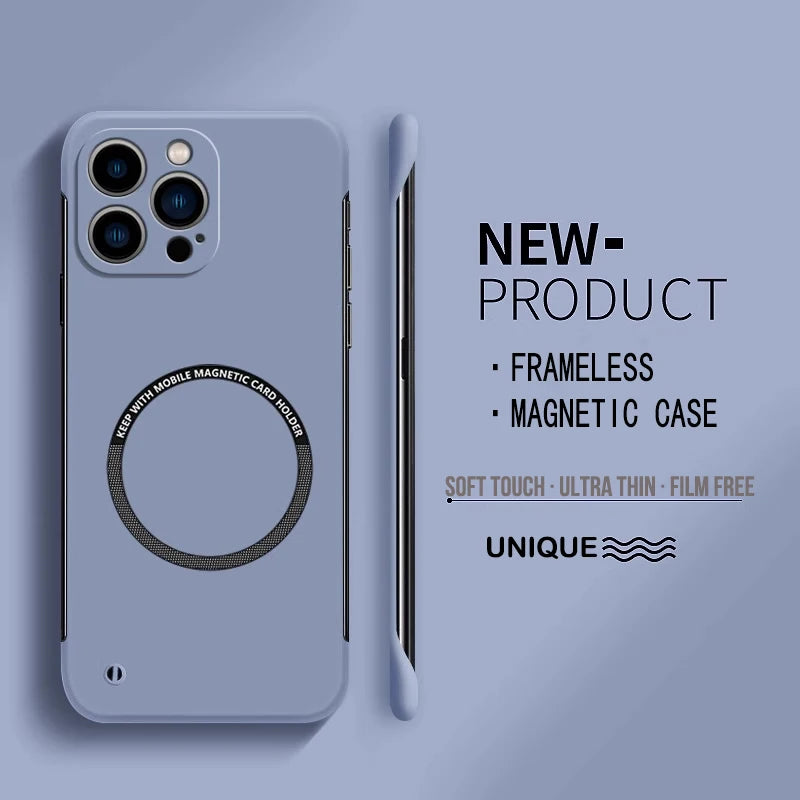 【Iron Plate Glue on Surfce 】Ultra Thin Hard Magnetic Frameless Phone Case For iPhone 15 14 Pro Max 13 12 Mini 11 Pro Max Cover