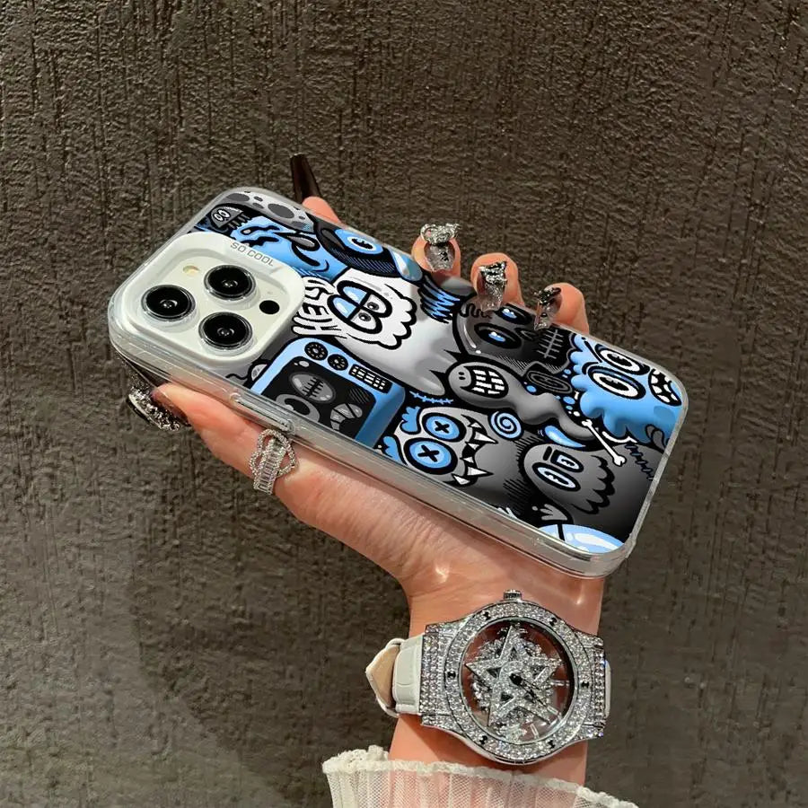 Phone Case for iPhone 15 16 Pro Max 11 13 Pro 14 Plus 12 11Pro 15Pro Max 16e Shell Cover Fundas Super Cool Black Graffiti