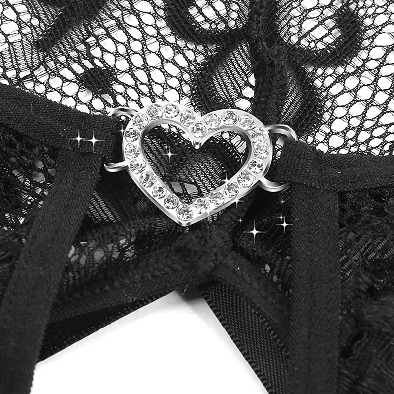 Plus Size Bikini Sets Sexy Crotchless Bikini Lingerie Women Lace Hollow Bikinis Set Erotic Swimwear Ups Deep V Open Bra Swimsuit