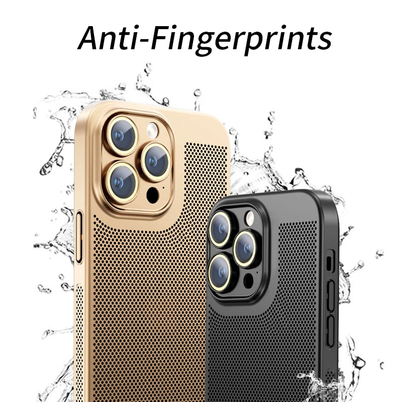 Cooling Hollow Phone Case For iPhone 16 15 14 13 12 11 Pro Max 13mini 12mini 16Plus XS XR X Heat Dissipation Electroplated Cover