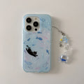 Cute & Dreamy Gradient Blue Colorful Fish & Astronaut Cat Fish Dangle Phone Case for iPhone 17 16 15 14 13 Pro Max Back Cover