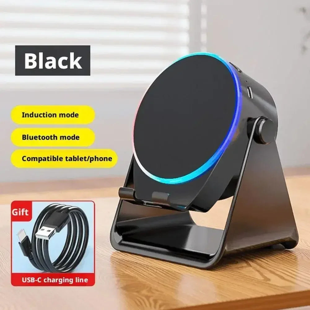 4-in-1 Portable Induction Bluetooth Speaker 360 Degree Rotatable Phone Stand Color Ambient Light Desk Audio Compatible With iPhone Android