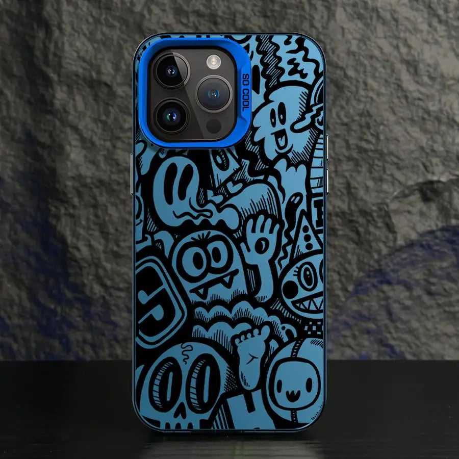 Phone Case for iPhone 15 16 Pro Max 11 13 Pro 14 Plus 12 11Pro 15Pro Max 16e Shell Cover Fundas Super Cool Black Graffiti