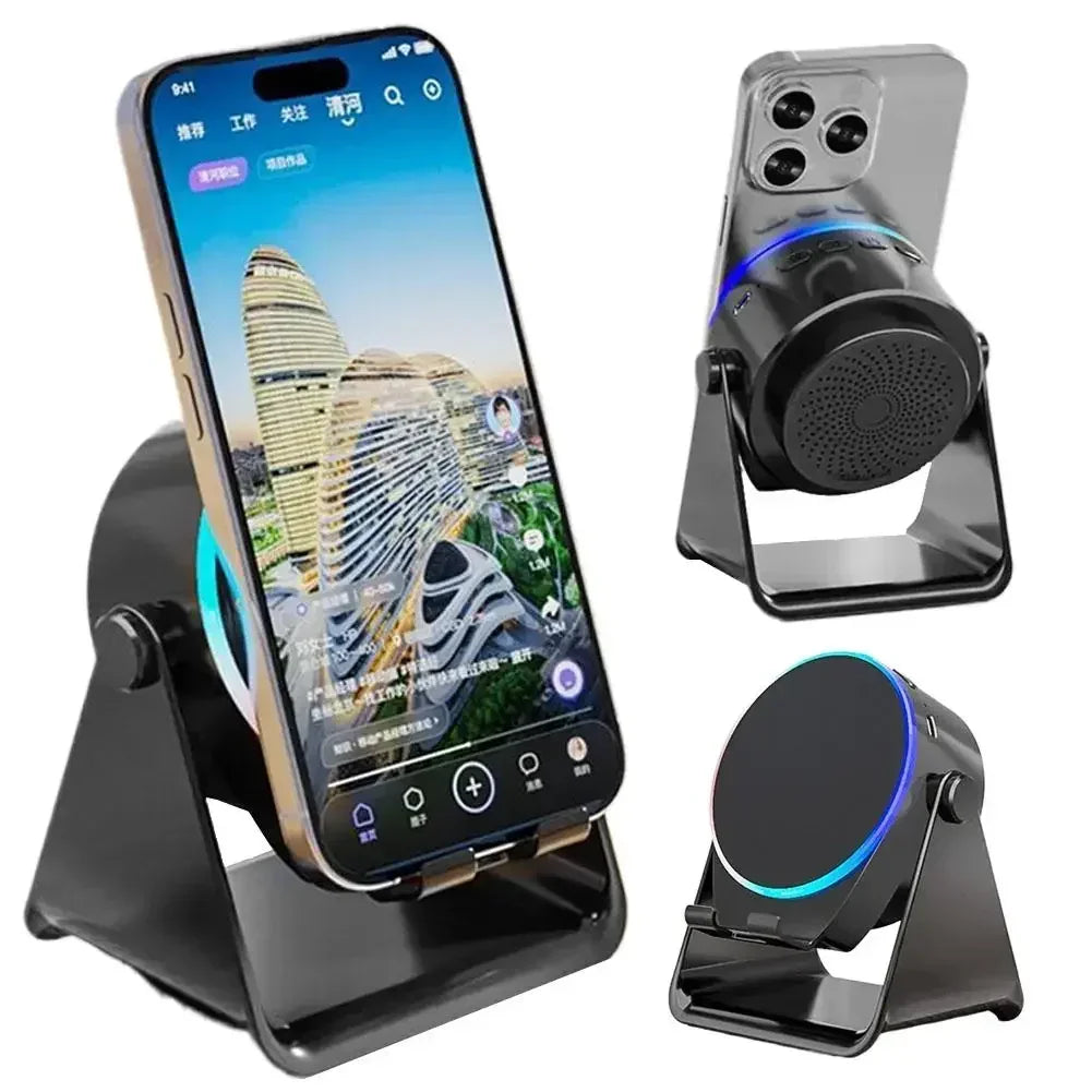 4-in-1 Portable Induction Bluetooth Speaker 360 Degree Rotatable Phone Stand Color Ambient Light Desk Audio Compatible With iPhone Android
