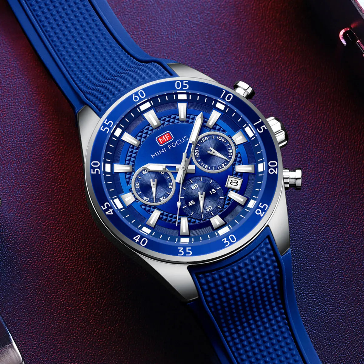 MINI FOCUS Men's Quartz Watch Multifunctional Chronograph Luminous Waterproof Casual Sport Wristwatch with Silicone Strap 0627G