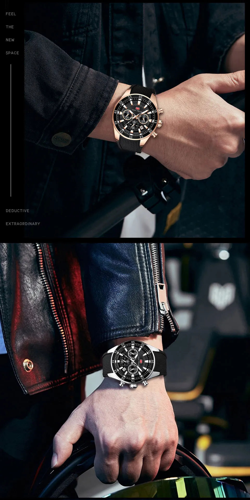MINI FOCUS Men's Quartz Watch Multifunctional Chronograph Luminous Waterproof Casual Sport Wristwatch with Silicone Strap 0627G