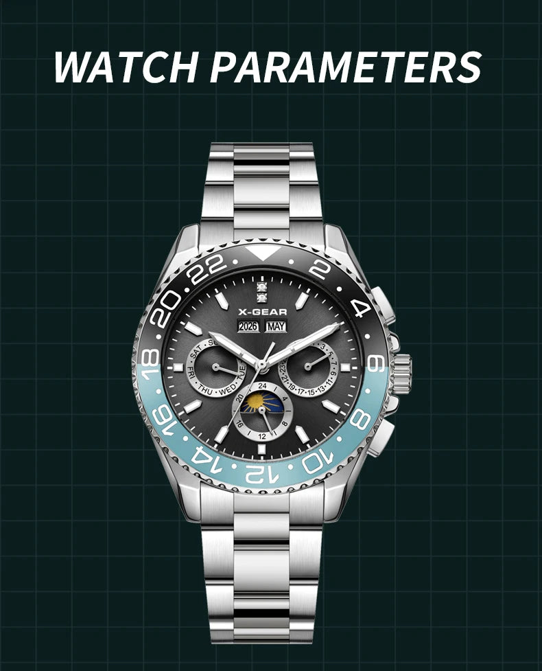 Montre Automatique Homme Black & Blue Bezel 42mm Mechanical Watch Stainless Steel Bracelet 50m Water Waterproof