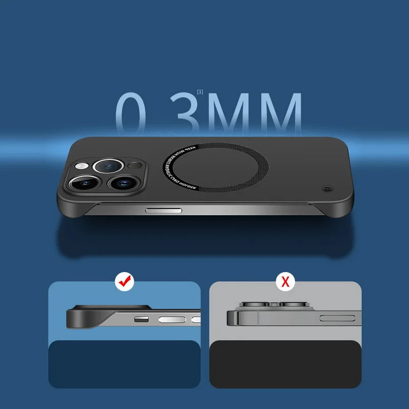 【Iron Plate Glue on Surfce 】Ultra Thin Hard Magnetic Frameless Phone Case For iPhone 15 14 Pro Max 13 12 Mini 11 Pro Max Cover