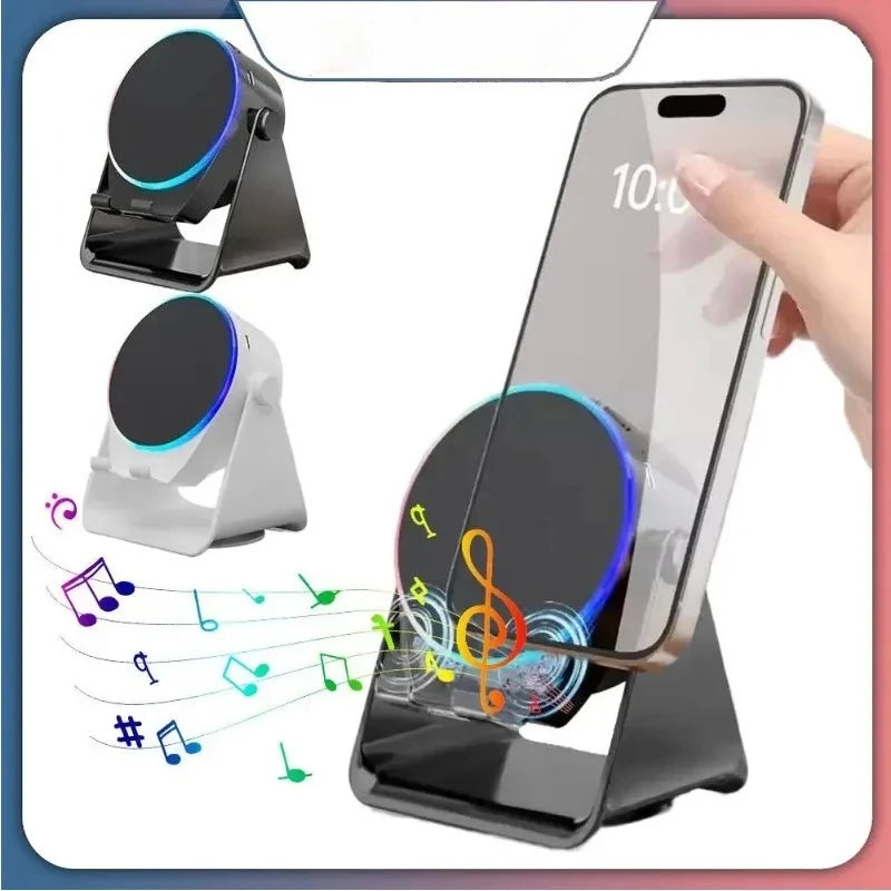4-in-1 Portable Induction Bluetooth Speaker 360 Degree Rotatable Phone Stand Color Ambient Light Desk Audio Compatible With iPhone Android