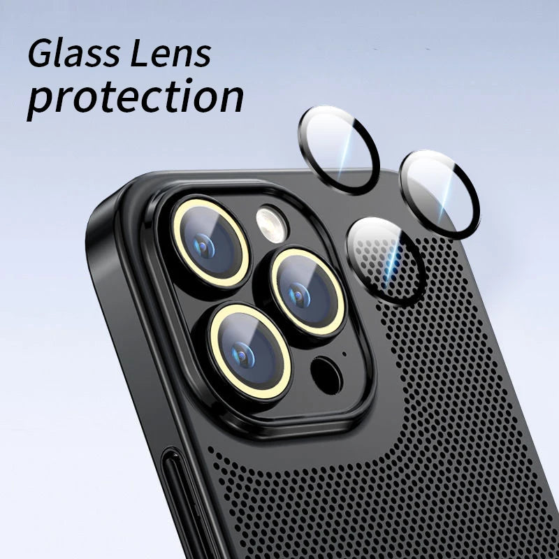 Cooling Hollow Phone Case For iPhone 16 15 14 13 12 11 Pro Max 13mini 12mini 16Plus XS XR X Heat Dissipation Electroplated Cover
