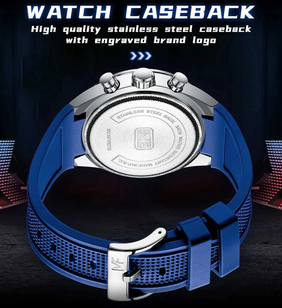 MINI FOCUS Men's Quartz Watch Multifunctional Chronograph Luminous Waterproof Casual Sport Wristwatch with Silicone Strap 0627G