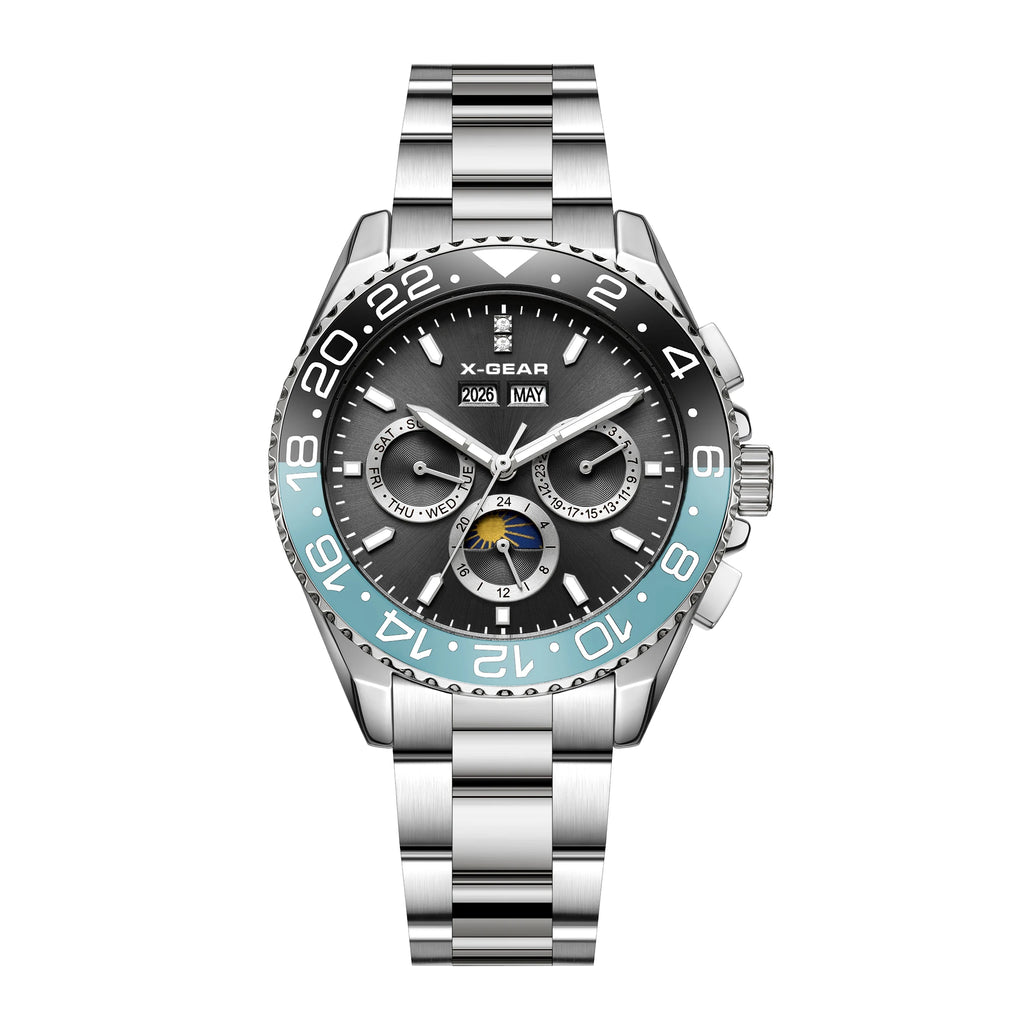 Montre Automatique Homme Black & Blue Bezel 42mm Mechanical Watch Stainless Steel Bracelet 50m Water Waterproof
