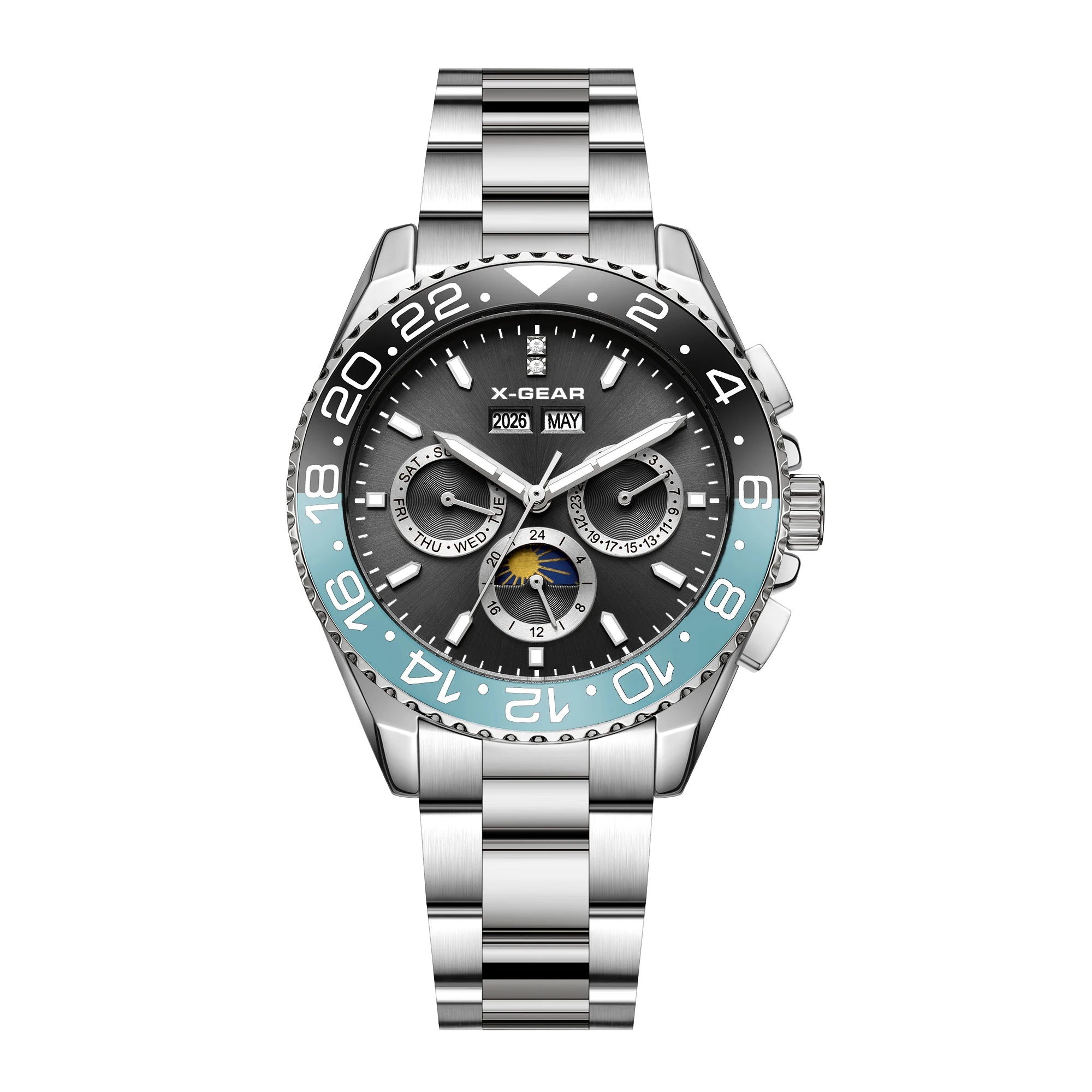 Montre Automatique Homme Black & Blue Bezel 42mm Mechanical Watch Stainless Steel Bracelet 50m Water Waterproof