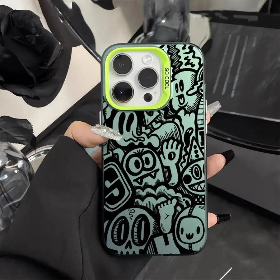 Phone Case for iPhone 15 16 Pro Max 11 13 Pro 14 Plus 12 11Pro 15Pro Max 16e Shell Cover Fundas Super Cool Black Graffiti