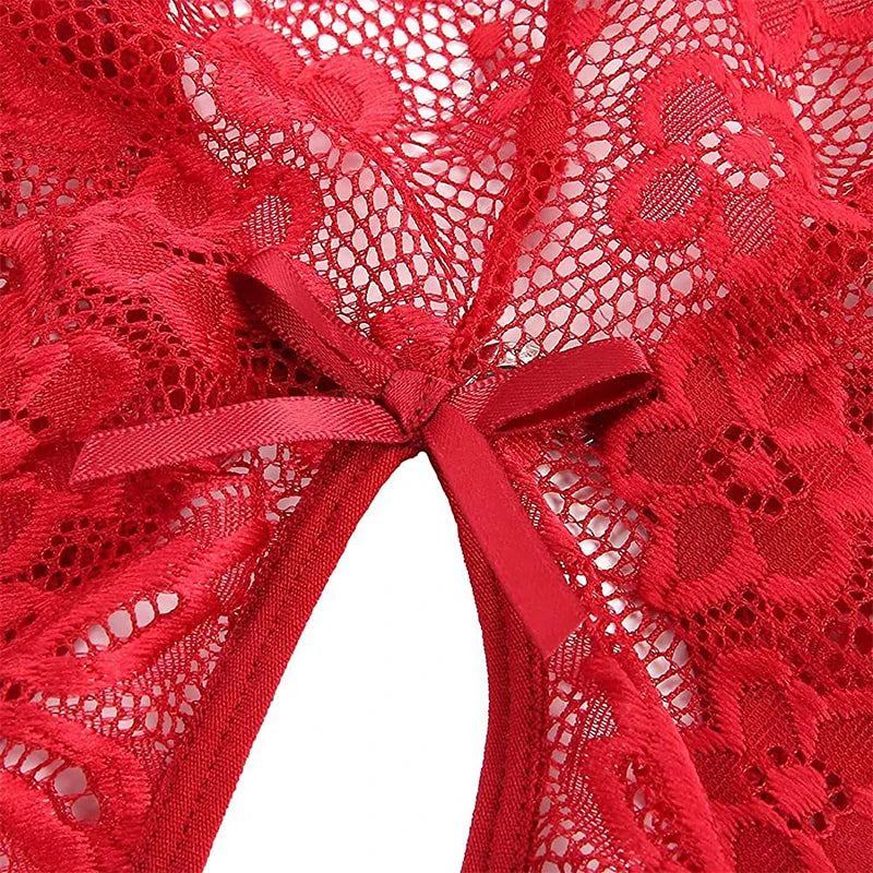 Plus Size Bikini Sets Sexy Crotchless Bikini Lingerie Women Lace Hollow Bikinis Set Erotic Swimwear Ups Deep V Open Bra Swimsuit