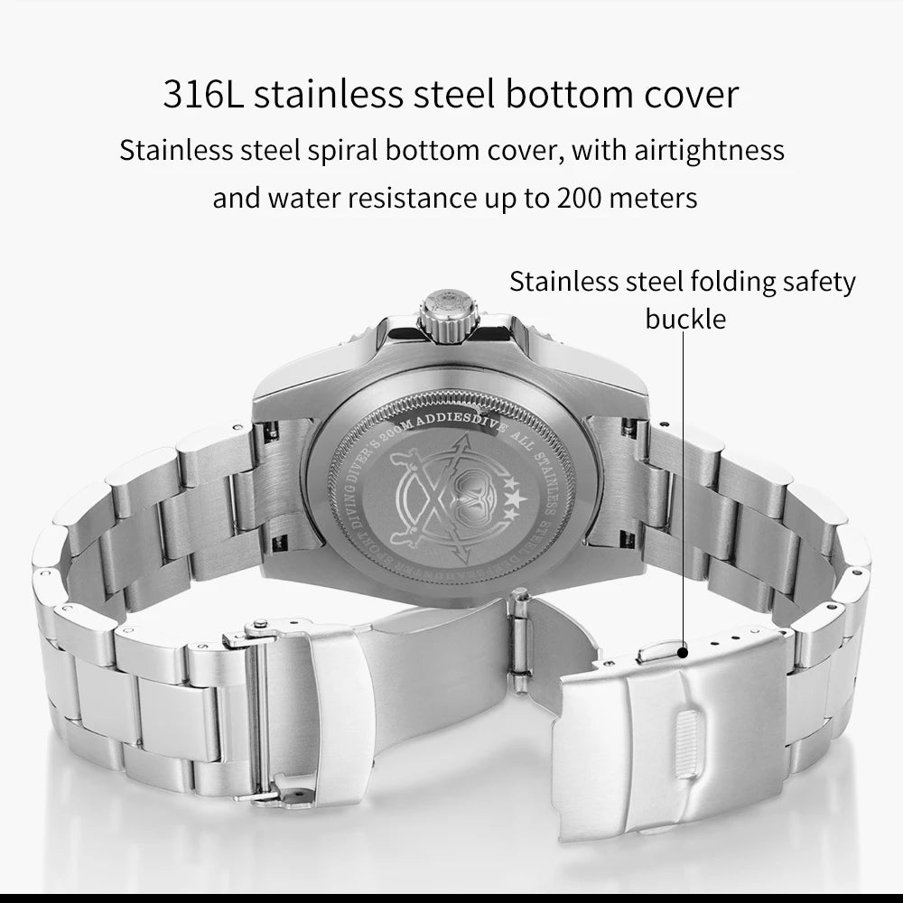 ADDIESDIVE Classic Men's Business and Leisure Quartz Watch 200m Waterproof 316L Stainless Steel Sports Night Light Diving Watch