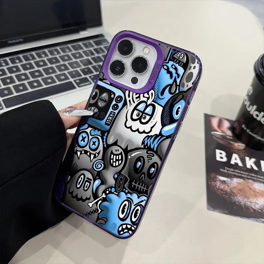 Phone Case for iPhone 15 16 Pro Max 11 13 Pro 14 Plus 12 11Pro 15Pro Max 16e Shell Cover Fundas Super Cool Black Graffiti