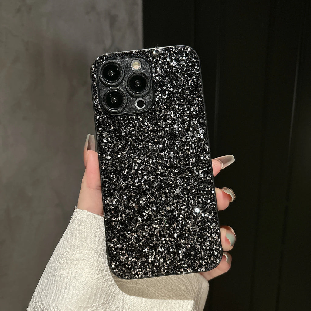 Luxury Full Cover Black Flash Drill Soft Case For iphone 18 17 16 15 14 13 12 11 Pro Max Plus 16E Air Glitter Shockproof Shell