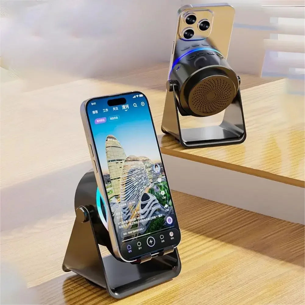 4-in-1 Portable Induction Bluetooth Speaker 360 Degree Rotatable Phone Stand Color Ambient Light Desk Audio Compatible With iPhone Android