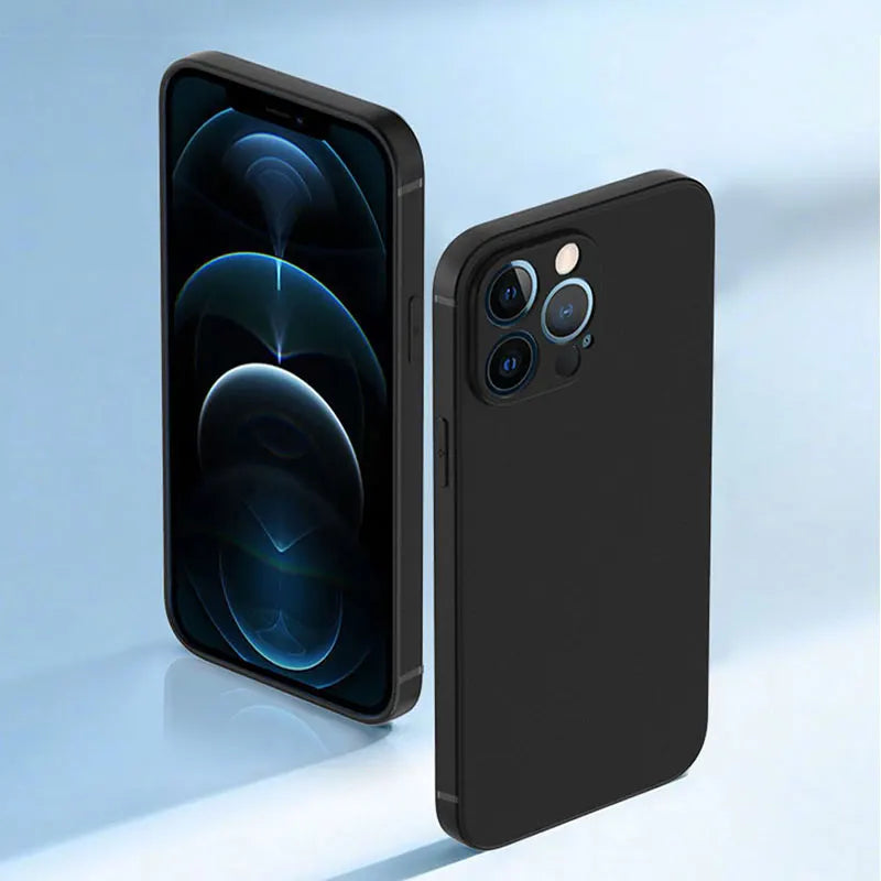 Luxury Black Silicone Matte Phone Case For iPhone 11 12 13 14 15 16 Pro Max 15 Plus 12 Mini 16E Xr X Xs Max Back Cover Soft Case