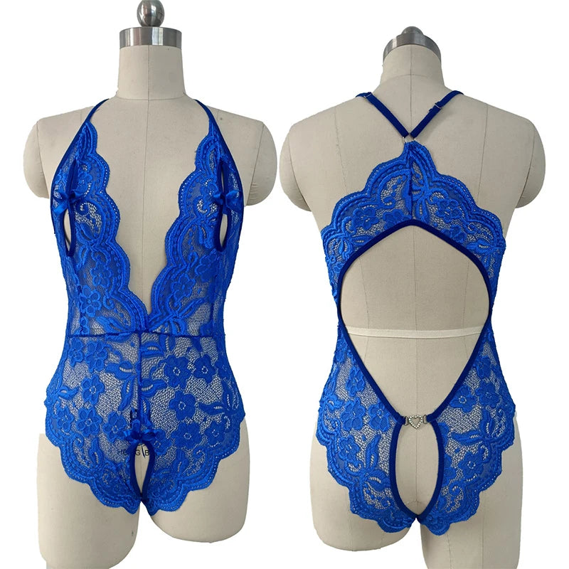 Plus Size Bikini Sets Sexy Crotchless Bikini Lingerie Women Lace Hollow Bikinis Set Erotic Swimwear Ups Deep V Open Bra Swimsuit