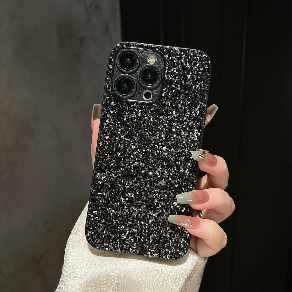 Luxury Full Cover Black Flash Drill Soft Case For iphone 18 17 16 15 14 13 12 11 Pro Max Plus 16E Air Glitter Shockproof Shell