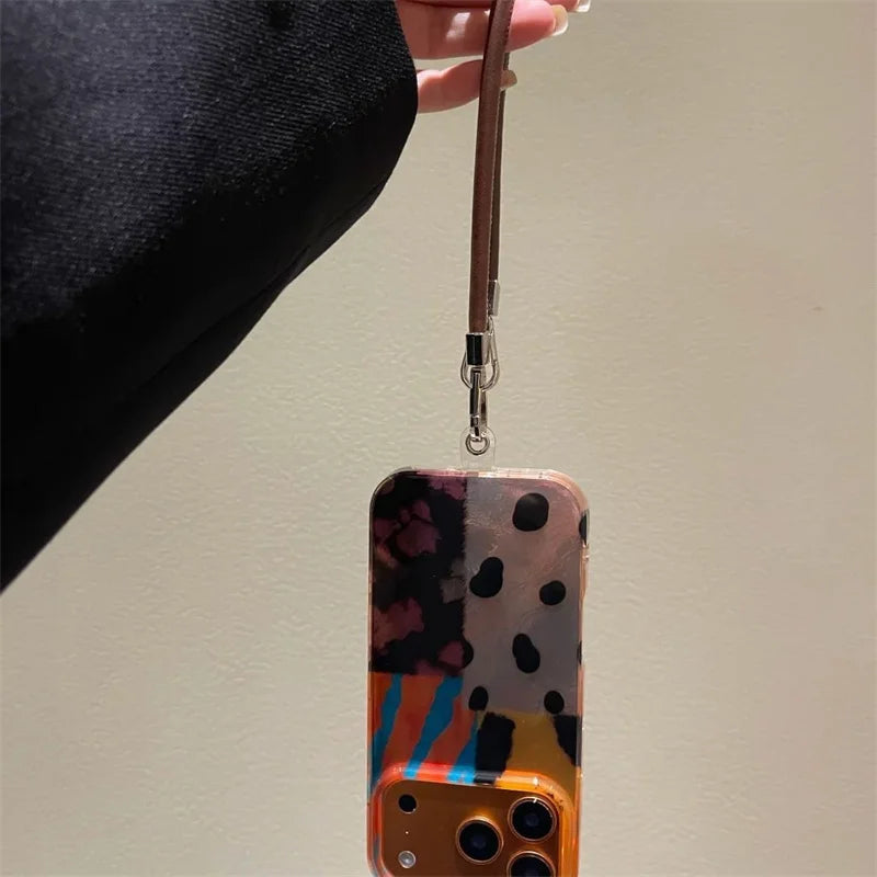 Vortex Pattern IND Splicing Zebra Pattern Phone Case with Hanging Rope for iPhone 11 12 13 14 15 16 17 Pro Max