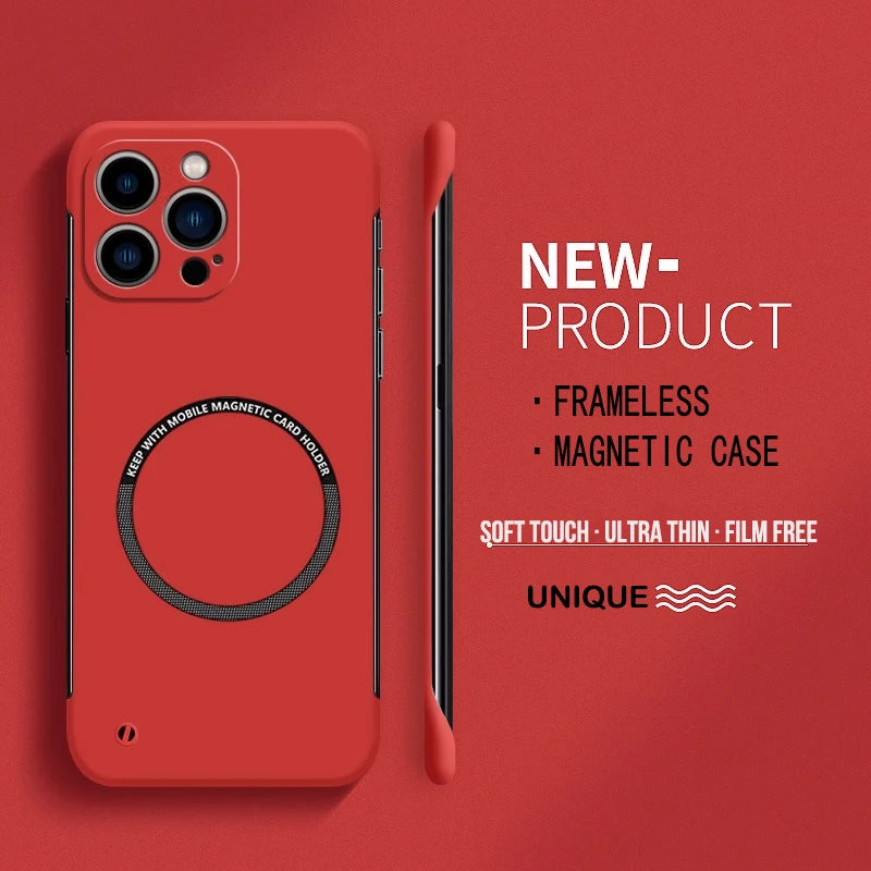 【Iron Plate Glue on Surfce 】Ultra Thin Hard Magnetic Frameless Phone Case For iPhone 15 14 Pro Max 13 12 Mini 11 Pro Max Cover