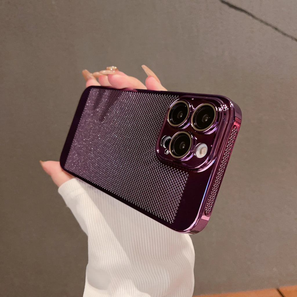 Cooling Hollow Phone Case For iPhone 16 15 14 13 12 11 Pro Max 13mini 12mini 16Plus XS XR X Heat Dissipation Electroplated Cover