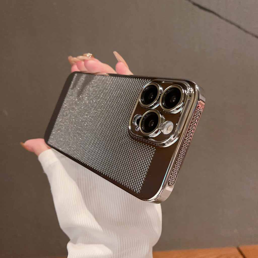 Cooling Hollow Phone Case For iPhone 16 15 14 13 12 11 Pro Max 13mini 12mini 16Plus XS XR X Heat Dissipation Electroplated Cover