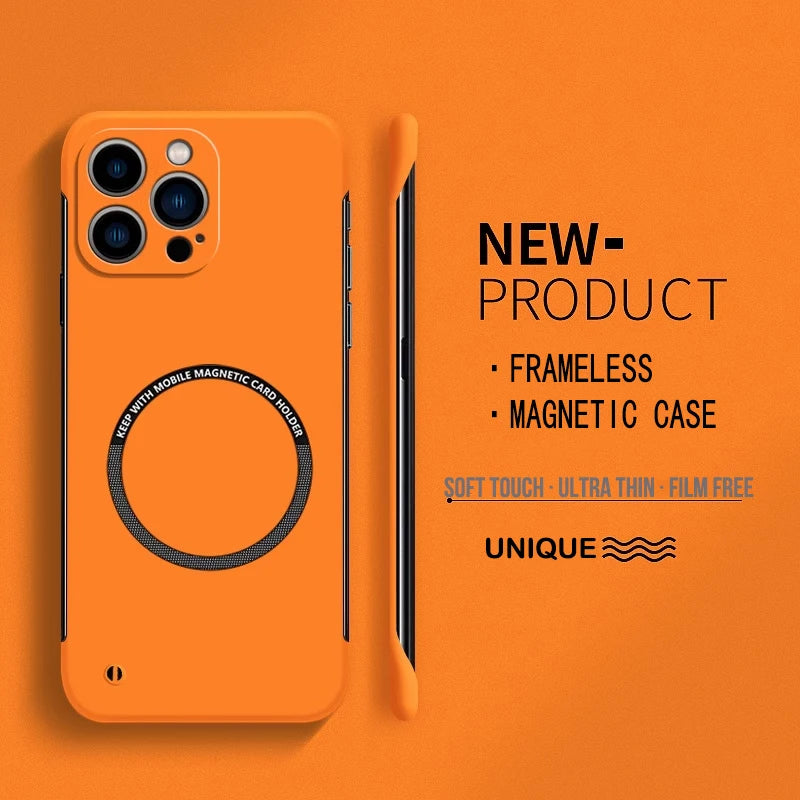 【Iron Plate Glue on Surfce 】Ultra Thin Hard Magnetic Frameless Phone Case For iPhone 15 14 Pro Max 13 12 Mini 11 Pro Max Cover