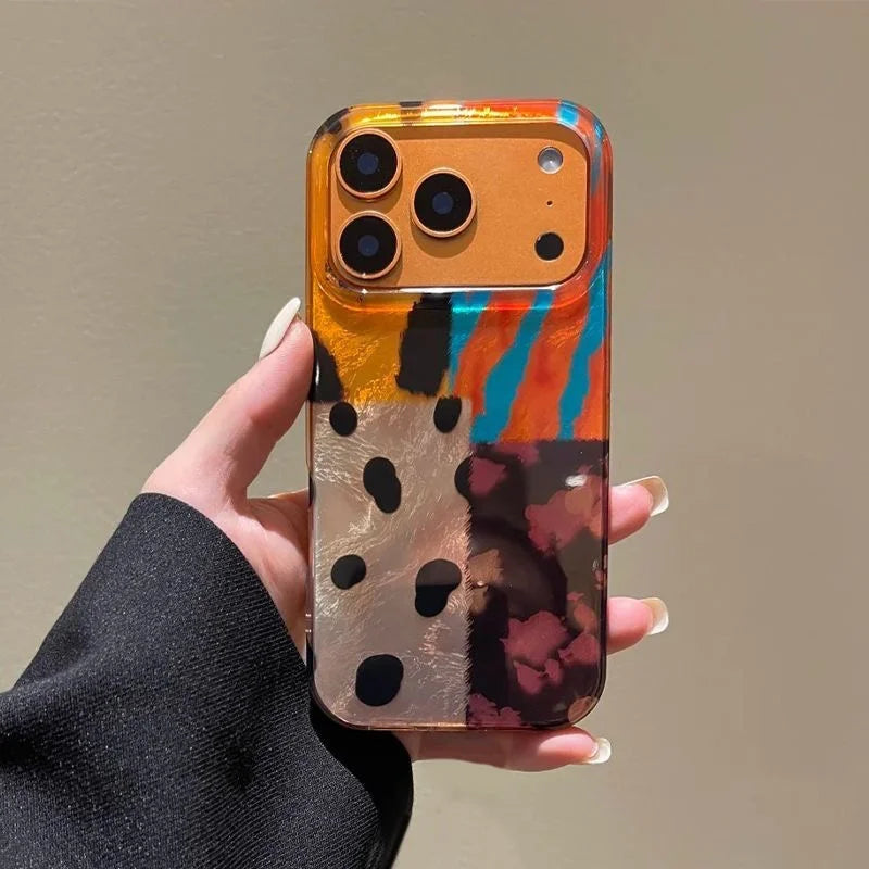 Vortex Pattern IND Splicing Zebra Pattern Phone Case with Hanging Rope for iPhone 11 12 13 14 15 16 17 Pro Max