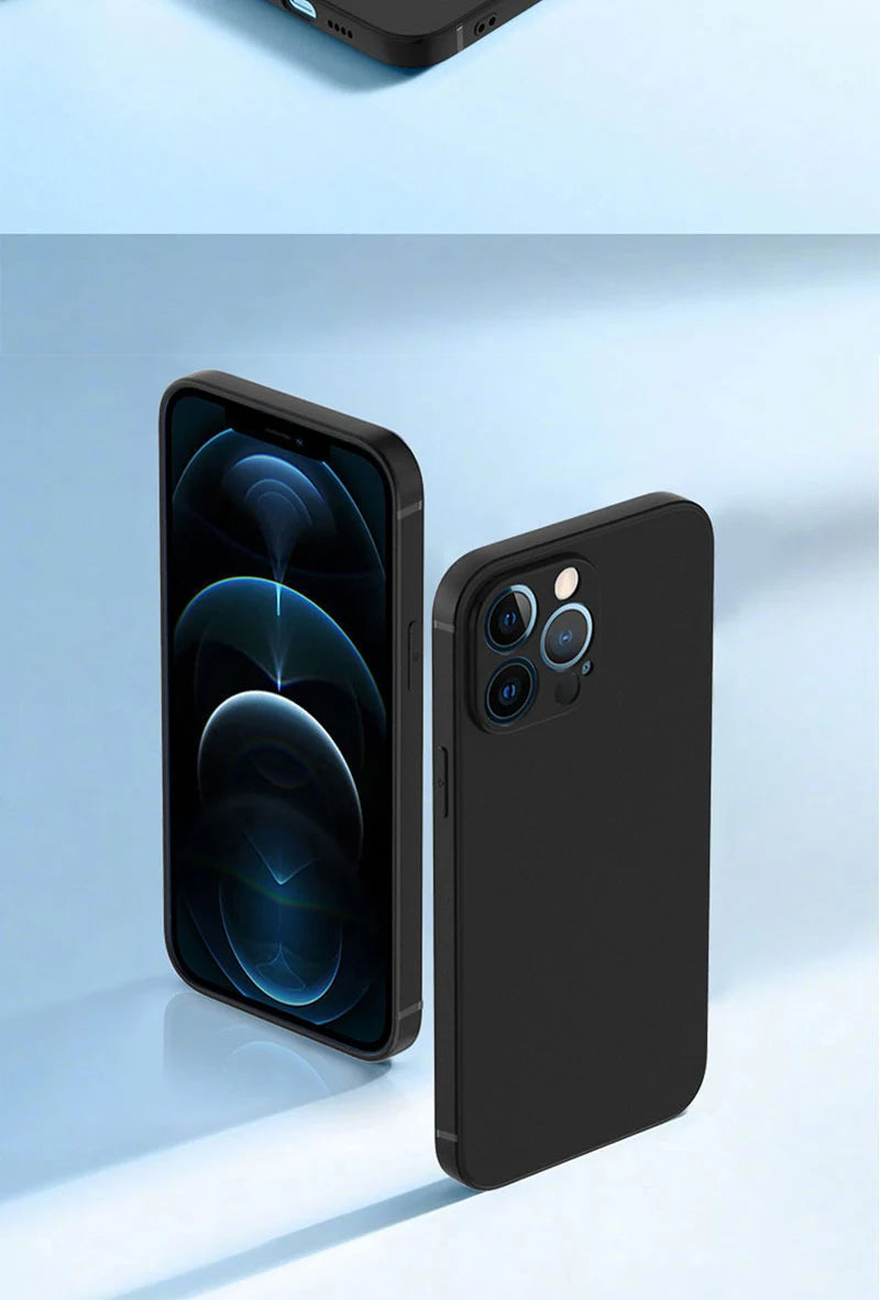 Luxury Black Silicone Matte Phone Case For iPhone 11 12 13 14 15 16 Pro Max 15 Plus 12 Mini 16E Xr X Xs Max Back Cover Soft Case
