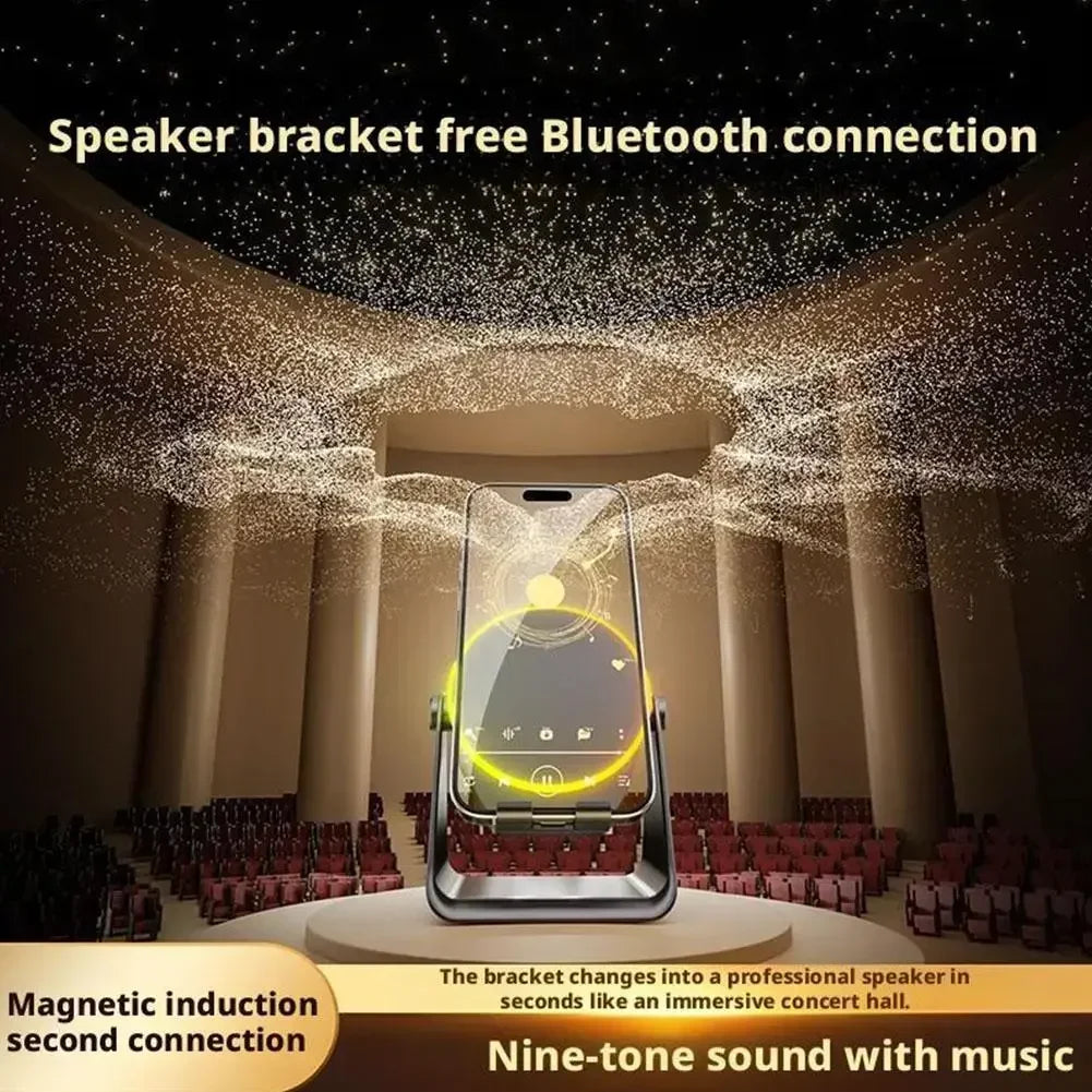 4-in-1 Portable Induction Bluetooth Speaker 360 Degree Rotatable Phone Stand Color Ambient Light Desk Audio Compatible With iPhone Android
