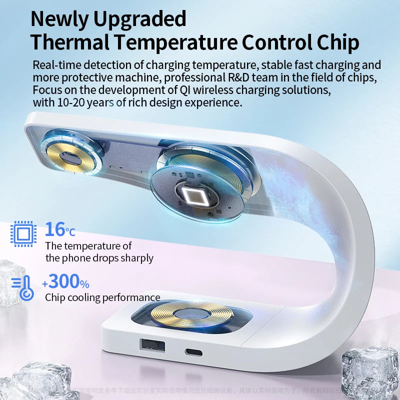 Wireless Charger Stand Metal Shell Magnetic 15W Fast Charging Station Stand for iPhone 12-17 Mobile Phones  Airpods Watch 4 in 1